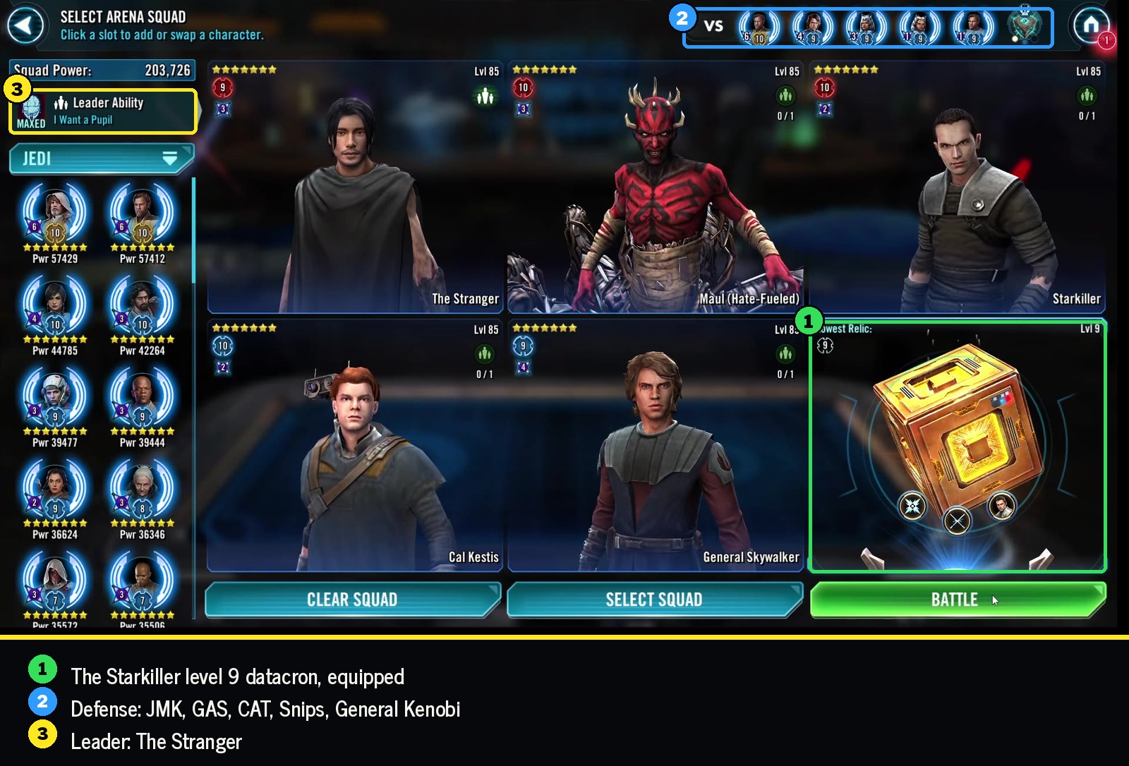 Squad Arena test with the Starkiller level 9 datacron