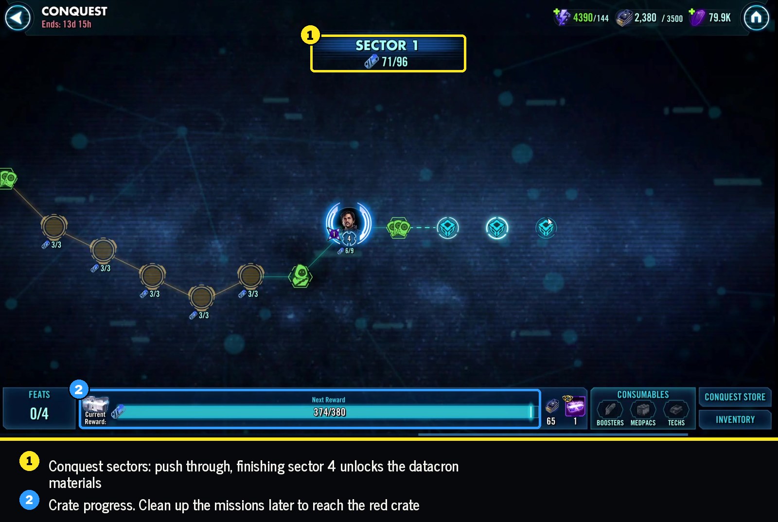 Conquest sectors and crate progress