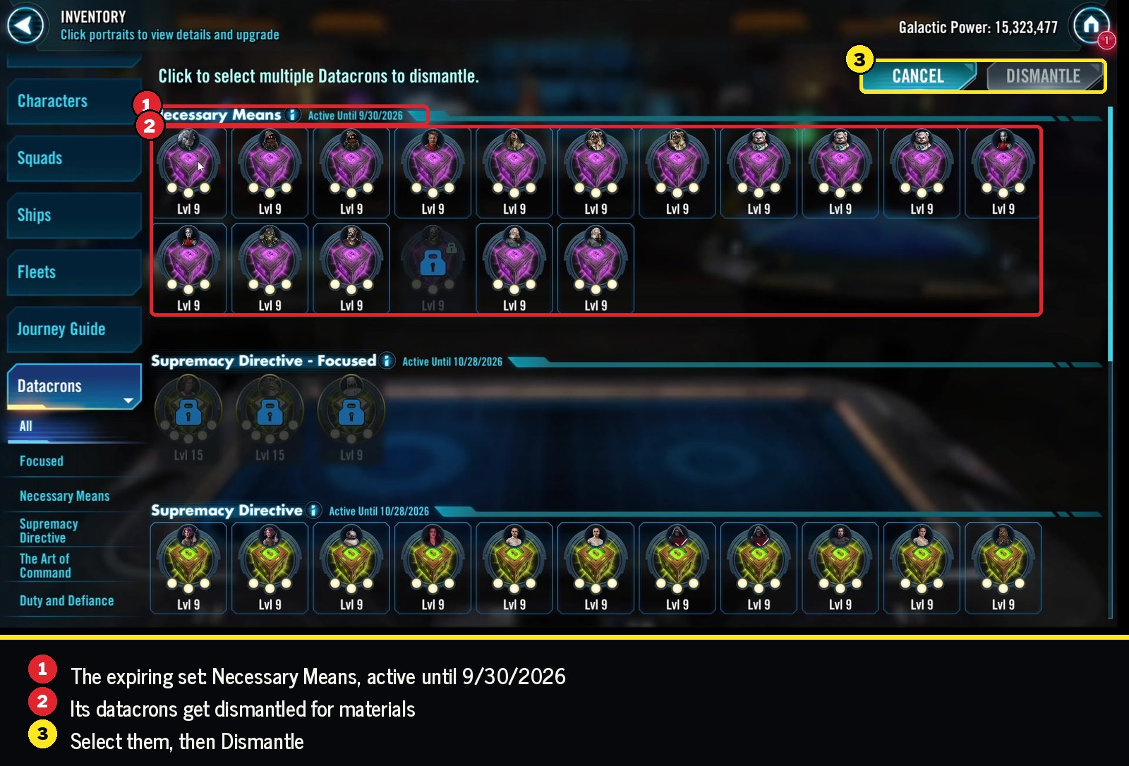 Dismantling the expiring Necessary Means datacrons