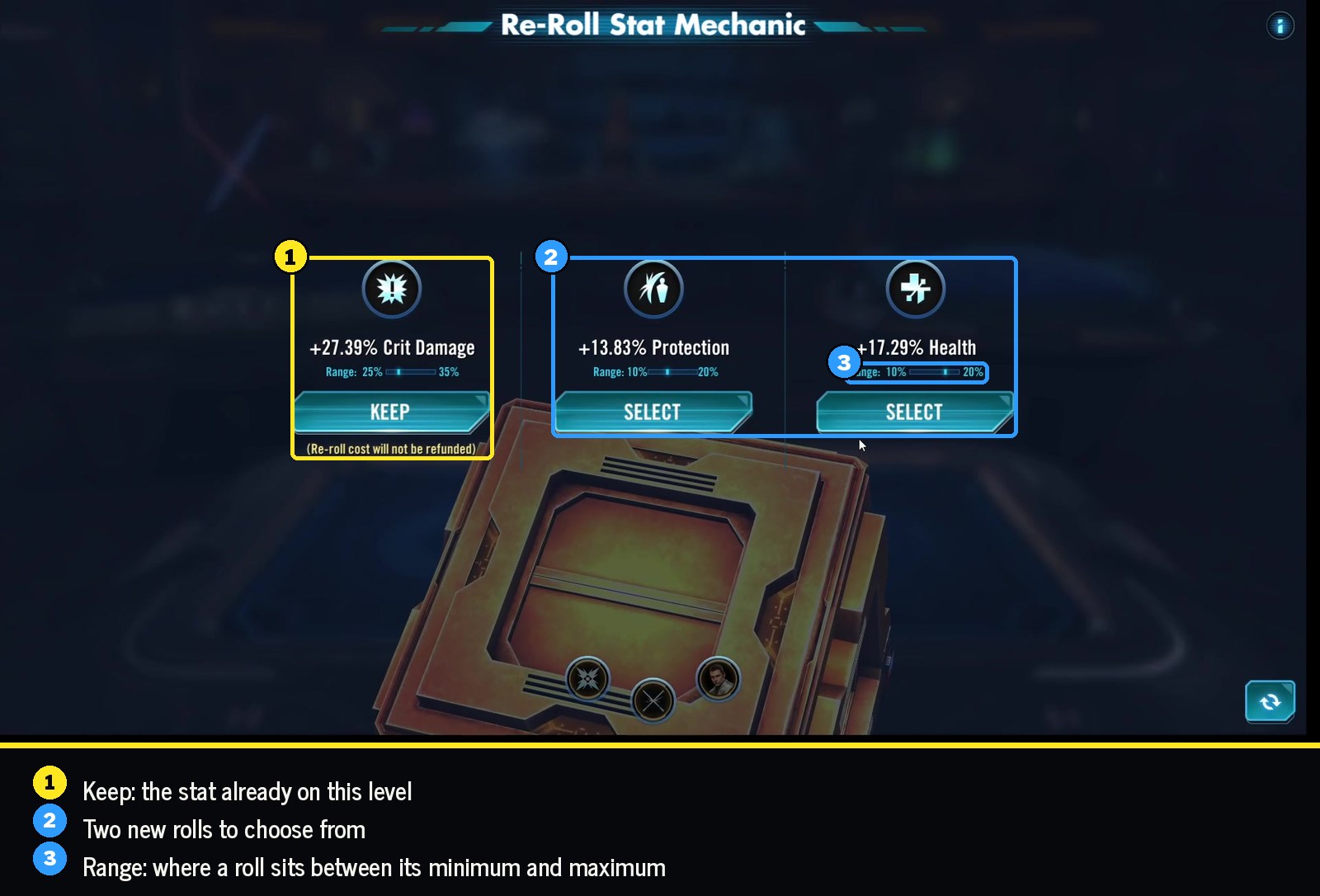 Re-Roll Stat Mechanic: keep or select