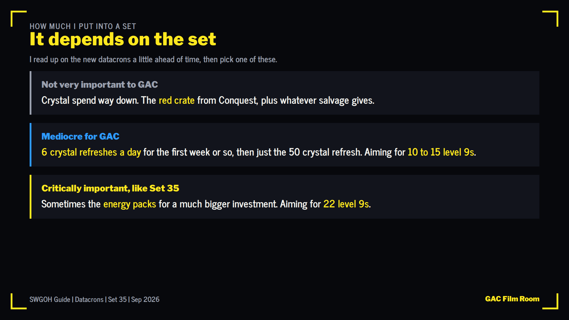 How much I put into a set: not important, mediocre, critically important